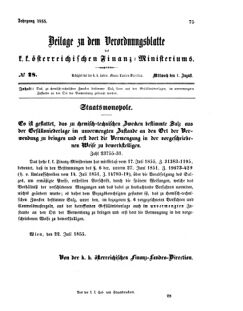 Verordnungsblatt für den Dienstbereich des K.K. Finanzministeriums für die im Reichsrate vertretenen Königreiche und Länder 18550801 Seite: 1