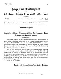 Verordnungsblatt für den Dienstbereich des K.K. Finanzministeriums für die im Reichsrate vertretenen Königreiche und Länder 18550804 Seite: 1