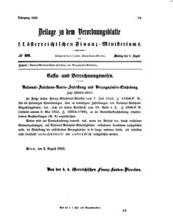 Verordnungsblatt für den Dienstbereich des K.K. Finanzministeriums für die im Reichsrate vertretenen Königreiche und Länder 18550806 Seite: 1