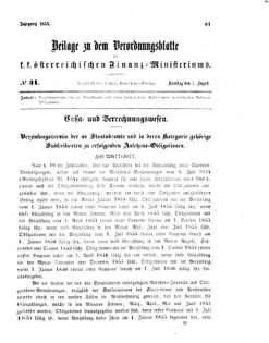 Verordnungsblatt für den Dienstbereich des K.K. Finanzministeriums für die im Reichsrate vertretenen Königreiche und Länder 18550807 Seite: 1