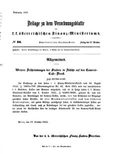 Verordnungsblatt für den Dienstbereich des K.K. Finanzministeriums für die im Reichsrate vertretenen Königreiche und Länder 18551027 Seite: 1