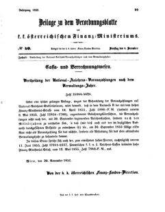 Verordnungsblatt für den Dienstbereich des K.K. Finanzministeriums für die im Reichsrate vertretenen Königreiche und Länder 18551204 Seite: 1