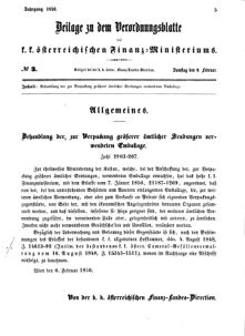 Verordnungsblatt für den Dienstbereich des K.K. Finanzministeriums für die im Reichsrate vertretenen Königreiche und Länder 18560209 Seite: 1