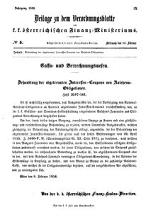 Verordnungsblatt für den Dienstbereich des K.K. Finanzministeriums für die im Reichsrate vertretenen Königreiche und Länder 18560213 Seite: 1