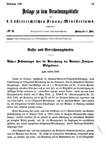 Verordnungsblatt für den Dienstbereich des K.K. Finanzministeriums für die im Reichsrate vertretenen Königreiche und Länder 18560317 Seite: 1