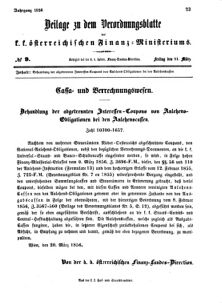 Verordnungsblatt für den Dienstbereich des K.K. Finanzministeriums für die im Reichsrate vertretenen Königreiche und Länder 18560321 Seite: 1