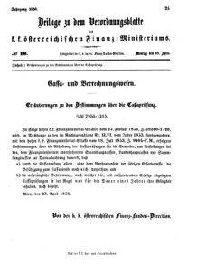 Verordnungsblatt für den Dienstbereich des K.K. Finanzministeriums für die im Reichsrate vertretenen Königreiche und Länder 18560428 Seite: 1