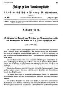 Verordnungsblatt für den Dienstbereich des K.K. Finanzministeriums für die im Reichsrate vertretenen Königreiche und Länder 18560509 Seite: 1