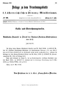 Verordnungsblatt für den Dienstbereich des K.K. Finanzministeriums für die im Reichsrate vertretenen Königreiche und Länder 18560512 Seite: 1