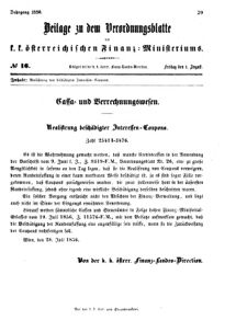 Verordnungsblatt für den Dienstbereich des K.K. Finanzministeriums für die im Reichsrate vertretenen Königreiche und Länder 18560801 Seite: 1