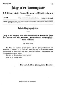 Verordnungsblatt für den Dienstbereich des K.K. Finanzministeriums für die im Reichsrate vertretenen Königreiche und Länder 18560823 Seite: 1