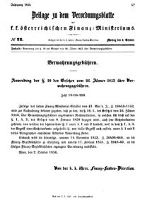 Verordnungsblatt für den Dienstbereich des K.K. Finanzministeriums für die im Reichsrate vertretenen Königreiche und Länder 18561006 Seite: 1