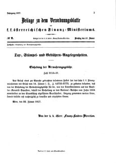 Verordnungsblatt für den Dienstbereich des K.K. Finanzministeriums für die im Reichsrate vertretenen Königreiche und Länder 18570127 Seite: 1