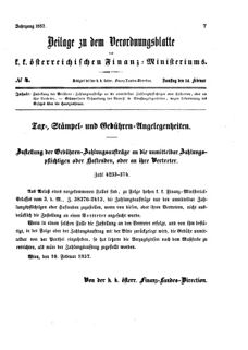 Verordnungsblatt für den Dienstbereich des K.K. Finanzministeriums für die im Reichsrate vertretenen Königreiche und Länder 18570214 Seite: 1