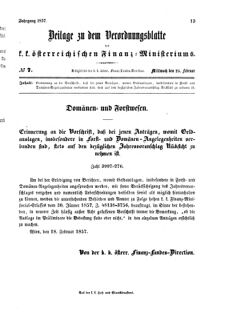 Verordnungsblatt für den Dienstbereich des K.K. Finanzministeriums für die im Reichsrate vertretenen Königreiche und Länder 18570225 Seite: 1