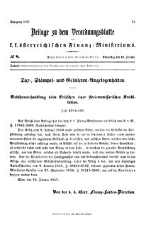 Verordnungsblatt für den Dienstbereich des K.K. Finanzministeriums für die im Reichsrate vertretenen Königreiche und Länder 18570226 Seite: 1