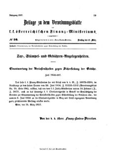 Verordnungsblatt für den Dienstbereich des K.K. Finanzministeriums für die im Reichsrate vertretenen Königreiche und Länder 18570317 Seite: 1