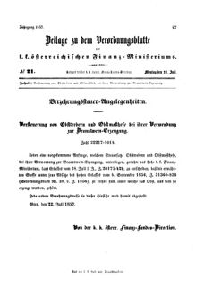 Verordnungsblatt für den Dienstbereich des K.K. Finanzministeriums für die im Reichsrate vertretenen Königreiche und Länder 18570727 Seite: 1