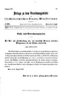 Verordnungsblatt für den Dienstbereich des K.K. Finanzministeriums für die im Reichsrate vertretenen Königreiche und Länder 18570810 Seite: 1