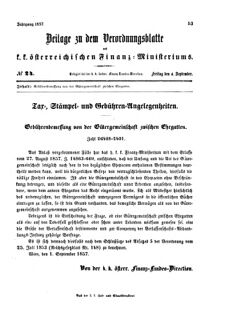 Verordnungsblatt für den Dienstbereich des K.K. Finanzministeriums für die im Reichsrate vertretenen Königreiche und Länder 18570904 Seite: 1