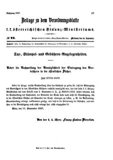 Verordnungsblatt für den Dienstbereich des K.K. Finanzministeriums für die im Reichsrate vertretenen Königreiche und Länder 18570916 Seite: 1