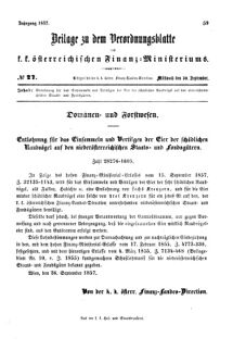 Verordnungsblatt für den Dienstbereich des K.K. Finanzministeriums für die im Reichsrate vertretenen Königreiche und Länder 18570930 Seite: 1