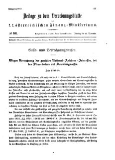 Verordnungsblatt für den Dienstbereich des K.K. Finanzministeriums für die im Reichsrate vertretenen Königreiche und Länder 18571122 Seite: 1