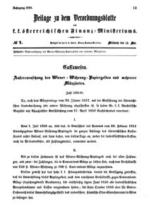 Verordnungsblatt für den Dienstbereich des K.K. Finanzministeriums für die im Reichsrate vertretenen Königreiche und Länder 18580513 Seite: 1