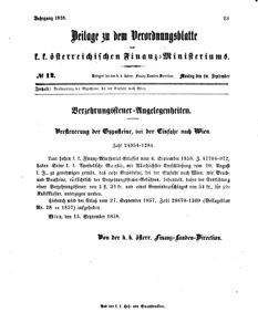 Verordnungsblatt für den Dienstbereich des K.K. Finanzministeriums für die im Reichsrate vertretenen Königreiche und Länder 18580920 Seite: 1