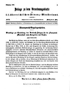 Verordnungsblatt für den Dienstbereich des K.K. Finanzministeriums für die im Reichsrate vertretenen Königreiche und Länder 18590321 Seite: 1