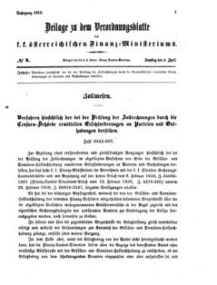 Verordnungsblatt für den Dienstbereich des K.K. Finanzministeriums für die im Reichsrate vertretenen Königreiche und Länder 18590402 Seite: 1