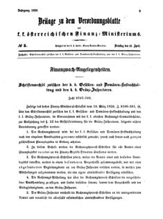 Verordnungsblatt für den Dienstbereich des K.K. Finanzministeriums für die im Reichsrate vertretenen Königreiche und Länder 18590412 Seite: 1