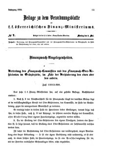 Verordnungsblatt für den Dienstbereich des K.K. Finanzministeriums für die im Reichsrate vertretenen Königreiche und Länder 18590509 Seite: 1