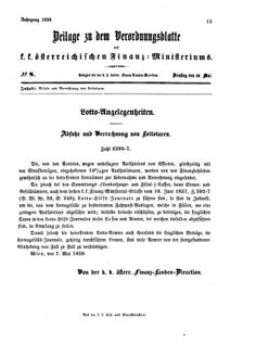 Verordnungsblatt für den Dienstbereich des K.K. Finanzministeriums für die im Reichsrate vertretenen Königreiche und Länder 18590510 Seite: 1