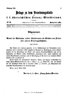 Verordnungsblatt für den Dienstbereich des K.K. Finanzministeriums für die im Reichsrate vertretenen Königreiche und Länder 18600312 Seite: 1