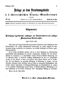 Verordnungsblatt für den Dienstbereich des K.K. Finanzministeriums für die im Reichsrate vertretenen Königreiche und Länder 18600629 Seite: 1