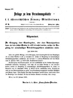 Verordnungsblatt für den Dienstbereich des K.K. Finanzministeriums für die im Reichsrate vertretenen Königreiche und Länder 18610304 Seite: 1