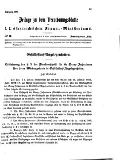 Verordnungsblatt für den Dienstbereich des K.K. Finanzministeriums für die im Reichsrate vertretenen Königreiche und Länder 18610314 Seite: 1