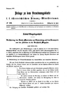 Verordnungsblatt für den Dienstbereich des K.K. Finanzministeriums für die im Reichsrate vertretenen Königreiche und Länder 18610430 Seite: 1