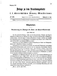 Verordnungsblatt für den Dienstbereich des K.K. Finanzministeriums für die im Reichsrate vertretenen Königreiche und Länder 18610625 Seite: 1