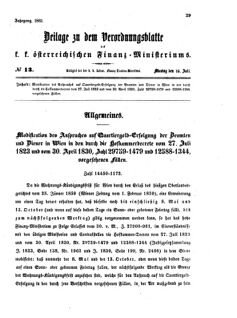 Verordnungsblatt für den Dienstbereich des K.K. Finanzministeriums für die im Reichsrate vertretenen Königreiche und Länder 18610715 Seite: 1