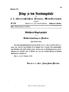 Verordnungsblatt für den Dienstbereich des K.K. Finanzministeriums für die im Reichsrate vertretenen Königreiche und Länder 18611221 Seite: 1