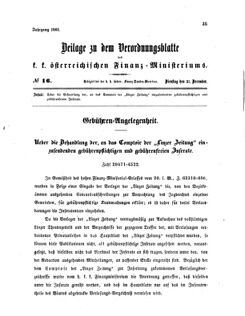 Verordnungsblatt für den Dienstbereich des K.K. Finanzministeriums für die im Reichsrate vertretenen Königreiche und Länder 18611231 Seite: 1