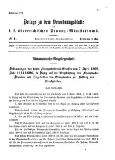 Verordnungsblatt für den Dienstbereich des K.K. Finanzministeriums für die im Reichsrate vertretenen Königreiche und Länder 18620513 Seite: 1