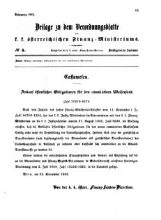 Verordnungsblatt für den Dienstbereich des K.K. Finanzministeriums für die im Reichsrate vertretenen Königreiche und Länder 18620930 Seite: 1