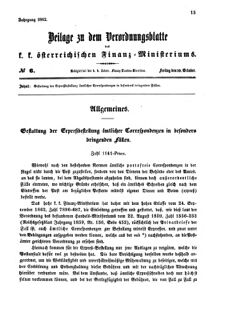 Verordnungsblatt für den Dienstbereich des K.K. Finanzministeriums für die im Reichsrate vertretenen Königreiche und Länder 18621010 Seite: 1