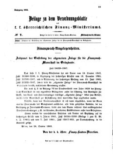 Verordnungsblatt für den Dienstbereich des K.K. Finanzministeriums für die im Reichsrate vertretenen Königreiche und Länder 18621029 Seite: 1