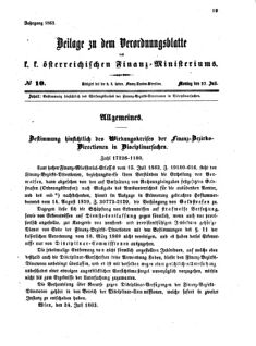 Verordnungsblatt für den Dienstbereich des K.K. Finanzministeriums für die im Reichsrate vertretenen Königreiche und Länder 18630727 Seite: 1