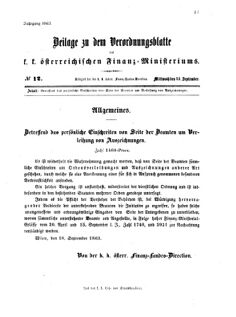 Verordnungsblatt für den Dienstbereich des K.K. Finanzministeriums für die im Reichsrate vertretenen Königreiche und Länder 18630923 Seite: 1