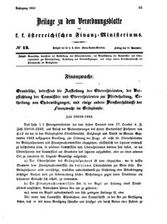 Verordnungsblatt für den Dienstbereich des K.K. Finanzministeriums für die im Reichsrate vertretenen Königreiche und Länder 18631113 Seite: 1